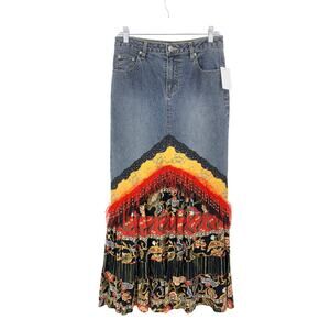 Y2K No Boundaries Embellished Maxi Skirt Women's Apx Sz 8 Lace Beaded Denim